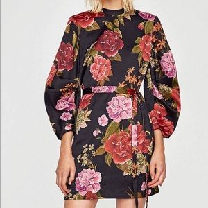 ZARA NEW Black Large Floral Print Dress
